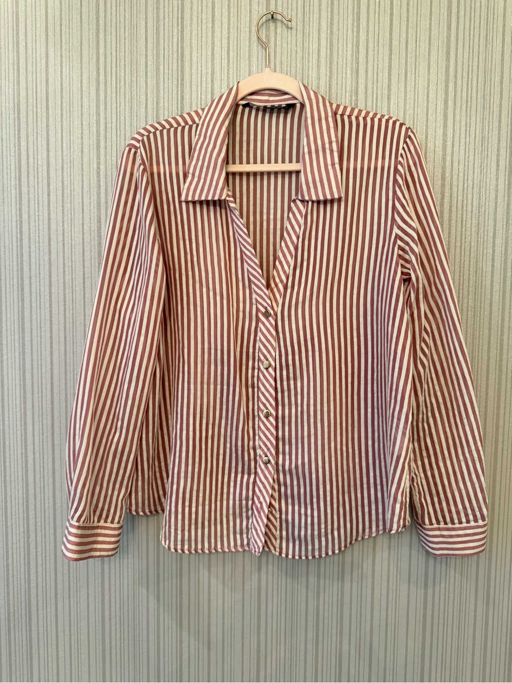 ZARA Rose and White Vertical Stripe Shirt